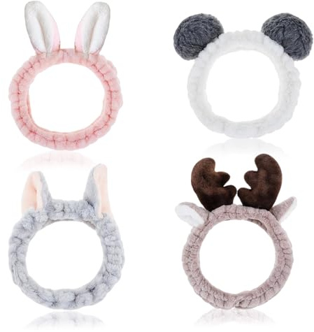 JURENEE 4 Pièces pour Bandeau Skincare, Serre Tete Maquillage en Polyester, Bandeaux élastiques Bandeau Cheveux Femme Maquillage, Bandeaux à Bords Larges, à la Mode et Simples, pour le Visage