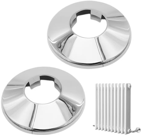 2 Pcs Chrome Radiator Pipe Cover, Decorative Pipes Sleeve Rings Floor Entry, Rad Valve Caps for Heating System and Central Heating Pipes for 15mm Pipe