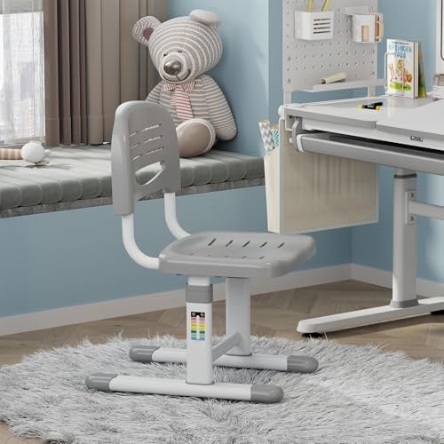 [en.casa] Kinderstuhl Sauda Schreibtischstuhl Kinder 75 x 36 x 46 cm höhenverstellbarer Kinderschreibtischstuhl belastbar bis zu 100 kg Hellgrau/Weiß