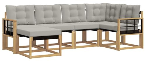 vidaXL Outdoor-Sofagarnitur mit Kissen 6 pcs Weiß und Hellgrau, Moderne Outdoor-Sofa-Sitzgruppe, stylische Gartenmöbel, robuste Terrassenmöbel, Bequeme Lounge für den Garten