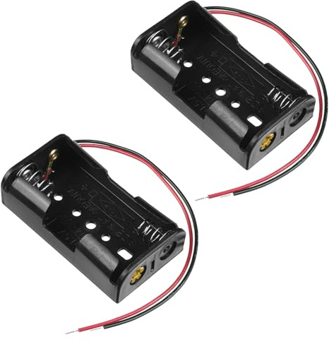 2 AA Battery Holder 1.5V Storage Enclosure 15cm Wire Leads 2 Pack Horyue | Power DIY Electronics Projects Easily Using Black ABS Plastic Battery Holder AA 1.5V Case with 15cm Wire Cable Set 2 Pack