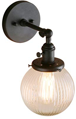 PathsOn Luces de pared industriales modernas y retro de 15 cm, para barra de loft, cocina, lámpara con pantalla de cristal transparente acanalado (color negro)