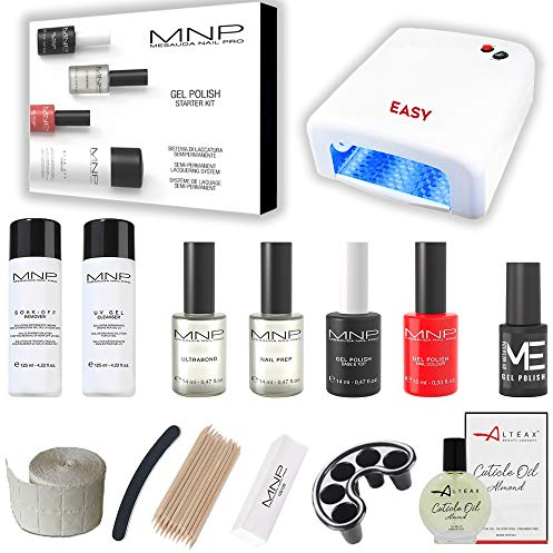 MesaudaMNP - Kit de iniciación en gel Polish de 7 ml, esmalte semipermanente para uñas + accesorios + horno UV – Regalo de esmalte de 5 ml y aceite para cutículas Altéax® – New Pack