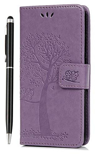 iVOYI iPhone SE 2022 Case iPhone SE 2020 Case iPhone 8/7 Phone Case Shockproof PU Leather Flip Wallet Owl Tree Protective Cover for iPhone SE 3rd 5G Kickstand Card Holder & 1 Touch Pen,Light Purple
