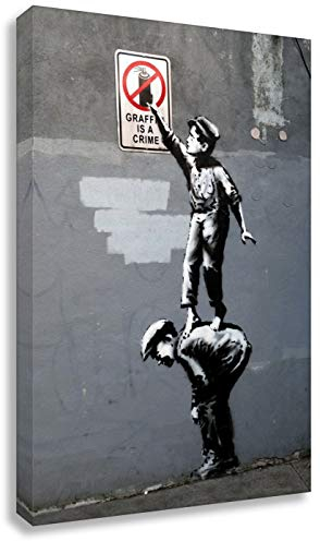 Banksy - Graffiti Crime 60x90cm - Bilder Leinwanddrucke/Wandbilder Street Art Graffiti Kunstdruck 2cm (div. Varianten/Größen) - Leinwandbild Wandbild/fertig aufgespannt/fertig zum aufhängen