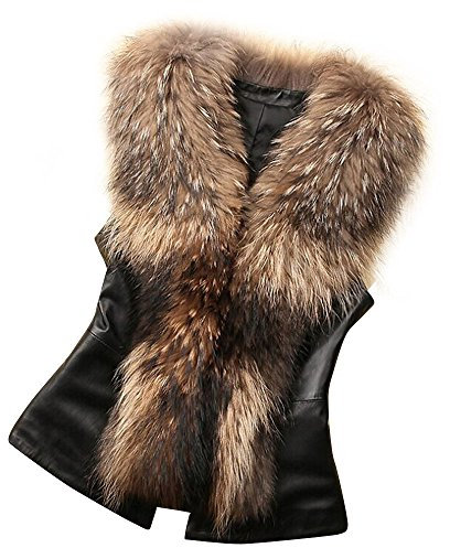 KaloryWee Veste Polaire en Fausse Fourrure sans Manche Col Faux Fur Gilet Chaud Hiver Manteau Blouson Parka
