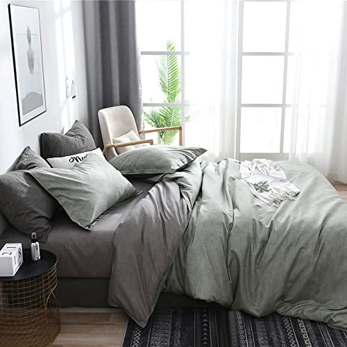AShanlan Bettwäsche Set 155x220 cm Grün Grau Anthrazit Unifarben Wendebettwäsche 100% Weiche Angenehme Mikrofaser - 1 Bettbezug 155 x 220 cm + Kissenbezüge 80 x 80 Reißverschluss Grün Grau