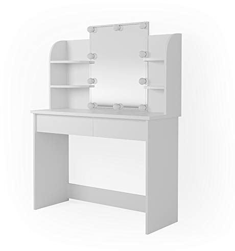 Vicco Schminktisch Charlotte, Kosmetiktisch mit Spiegel, Weiß, 108 cm mit LED Beleuchtung