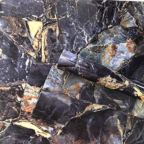 Blue Stone Marble Adhesive Paper Gloss Granite Vinyl Wrap Kitchen Countertop Peel Stick Wallpaper Funiture Paper Decal 40cm by 200cm