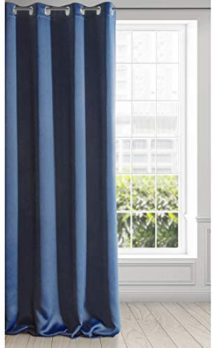 Eurofirany Logan Vorhang Blickdicht, Blackout, Satin Verdunkelungsvorhang mit Ösen-1 STK. Ösenvorhang, Elegant, Glatt, Einfarbig, Wohnzimmer, Schlafzimmer, Dunkelblau, 135x250 cm