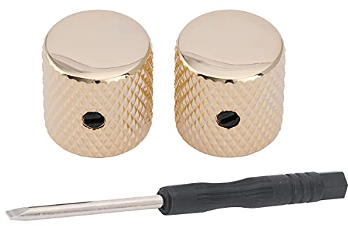 Musiclily Pro 6mm Stahl Gitarren Knöpfe Potiknöpfe Flache Oberfläche Dome Knobs mit Schraubbar für E-Gitarre Bass, Gold(2er Set)