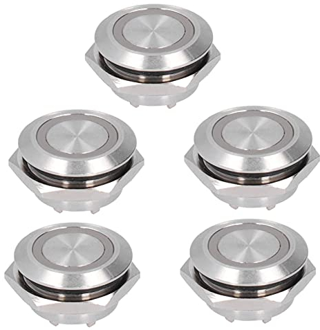 ViaGasaFamido Kurzzeitiger Druckknopfschalter Metall Auto Reset Ultradünn Wasserdicht mit LED 19mm Short Touch Druckknopf Momentaner Taktschalter Tasten Indikatoren 5Pcs(DC3~6V weiß)