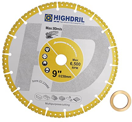 HIGHDRIL Diamond Metal Cutting Blade - 230mm/ 9inch Heavy Duty All-Purpose Cutting Disc for Rebar Sheet Metal Angle Iron Stainless Steel Granite Marble