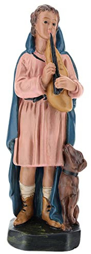 Hirte mit Flöte und Hund aus Gips für Krippen handbemalt von Arte Barsanti, 20 cm