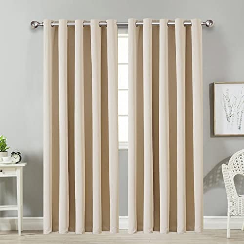 AMEHA Blackout Eyelet Curtains for Bedroom Thermal Insulated Cream Curtains 90x90 Inch Drop Room Darkening Black Out Window Curtain with Matching Tiebacks, 2 Panels