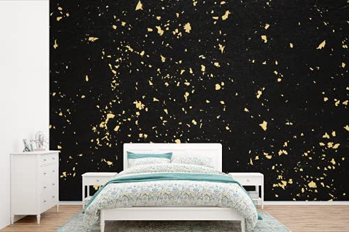 Selbstklebend Tapete Wandpapier Wandaufkleber Fototapete Tapeten Wanddeko 600x400 cm Goldene Flocken auf schwarzem Hintergrund