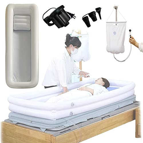 thickvalley Ensemble De Baignoire Douche Gonflable Médicale, PVC Portable Avec Pompe à Air électrique Et Sac Eau, Aide Au Bain Facile Lit Pour Handicapés, Personnes âgées, Alités