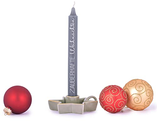 pajoma Stabkerzen Zauberhafte Weihnachten 4er Set, Grau | Brenndauer ca. 5,5 Stunden, 20 cm lang