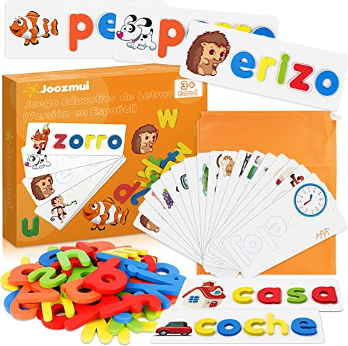 Joozmui Kinderspielzeug ab 3 4 5 6 7 Jahre, Buchstaben Lernen Lernspiele ab 3-7 Jahre Lesen Lernen Spiele ab 3-7 Jahren Montessori Spielzeug ab 3-8 Jahre Junge Einschulung Geschenk (Spanische Fassung)
