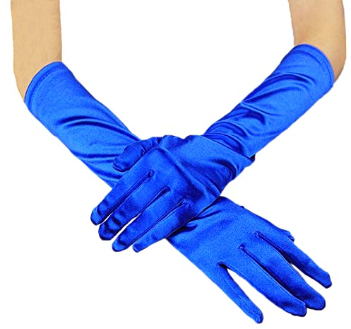 Classic Damen Handschuhe Kurz, Elastisch Elegant 1920er Stil Abendhandschuh Satin Handschuhe, Gothic Opera Fest Party Hochzeit Braut Handschuhe für Festlich Faschingskostüme Karneval,Königsblau