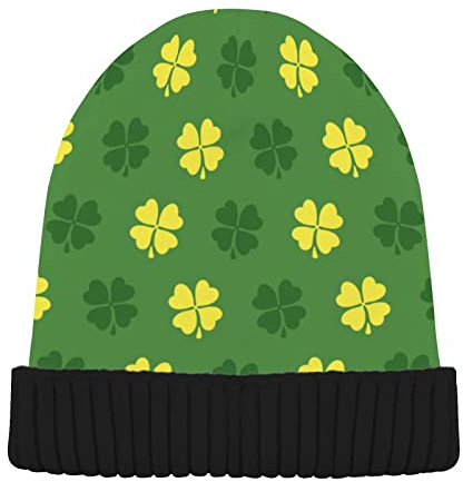 Patrick's Day Clover Leaves Shamrock Grün Gold Wintermütze Beanie Totenkopf Mütze Damen Herren Kopfbedeckung Wolle Bündchen Rippmütze Strickmütze Farbe1811, Einheitsgröße, Color1811, Einheitsgröße