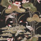 Lotus Pond Black Wallpaper - Floral Crane Bird Lily Pads Crabs Silk Textured Paste The Wall Modern Non-Woven Vinyl