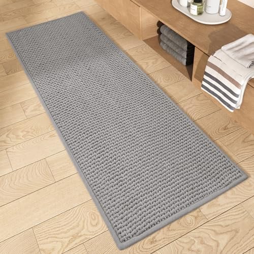 Color G Badteppich rutschfest Waschbar 50 x 120 cm, Weich Chenille Badezimmerteppich Super Saugfähig Badematte rutschfest Maschinenwaschbar Badvorleger für Dusche, Badezimmer, Badewanne - Grau