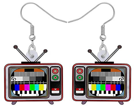 LONYOO Acryl Herz Vintage Ohrringe Anweisung Baumeln Drop Schmuck Nostalgie Geschenke für Frauen Mädchen Charms (Braune Fernseh Ohrringe)
