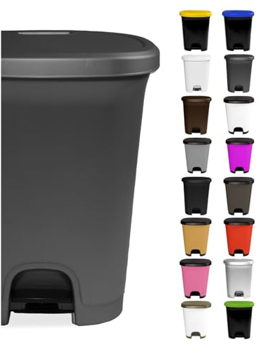 JARDIN202 - Cubo basura plástico moderno | Apertura con pedal | Cubo reciclar | 50 litros (Negro - Negro)