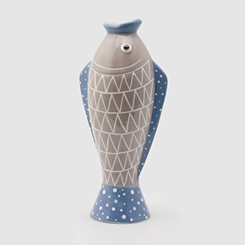 EDG Enzo De Gasperi Vase Fisch 36cm Keramik Hellblau Grau