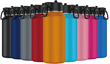 Mi Ko Mi Ka Botella de Agua de Acero Inoxidable - Botella Térmica Reutilizable Deportiva | Sin BPA | Mantiene Frio y Calor | Termo y Hermética - A Prueba de Fugas (1 Litro, Naranja)