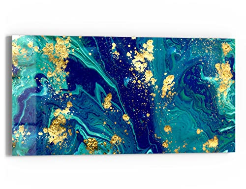 DEQORI Glasbild Echtglas | Motiv Marmor mit Goldakzent | horizontal einteilig 60x30 cm | schöne Dekoration | Wandbild für Wohnzimmer, Schlafzimmer, Flur & Küche | moderne Wanddeko