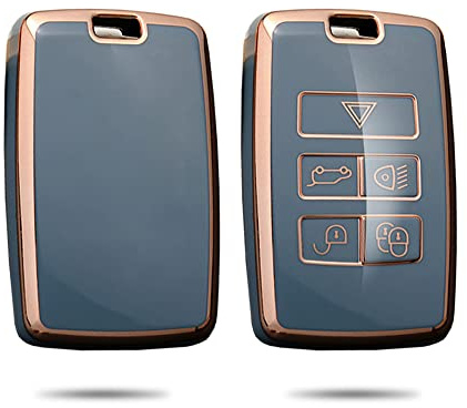 ontto TPU-Autoschlüsselhülle für Land Rover Defender Discovery Sport passend für New Range Rover Evoque Sport Velar für Jaguar E-Pace Schlüsseltasche Halter Tasche Schlüsselanhänger Zubehör Grau B