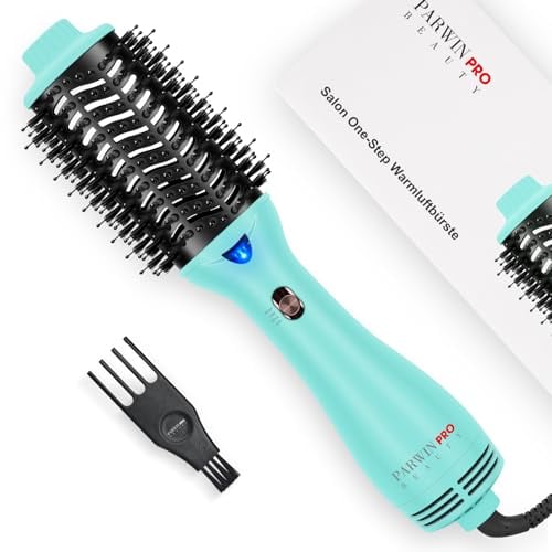 One-Step Warmluftbürste Föhnbürste, PARWIN PRO BEAUTY Rundbürstenföhn, 4 in 1 Ovale Haartrockner lockenbürste, Ionen Fönbürste Rundbürste für Trocknen, Glätten und Volumen, 1000 Watt (Hellgrün)