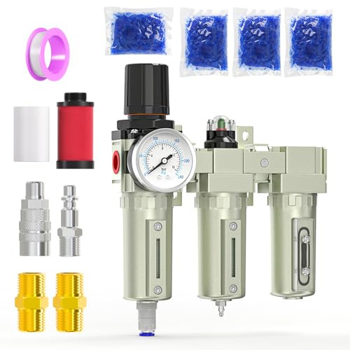 MEANLIN 1/2 NPT Heavy Duty Industrial Grade 3 Stage Air Drying System, Auto Drain, Coalescing Filter, Particulate Filter, Desiccant Dryer and Air Regulator For Plasma Cutter and Paint Spray