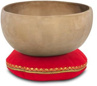 XDrum Therapeutische Klangschale Ton D Kissen Set - auf Ton D gestimmt - für Sakral-Chakra (Svadhisthana) - ca. 18,5 cm Ø - ca. 1000 g - handgemachte Bronzelegierung aus Indien - inkl. Kissen