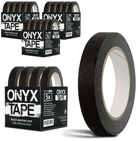 SWAVGO - Kreppband Schwarz (Onyx) 19 mm x 50 m 5 Stk/Pack - Malerkrepp Abklebeband Klebeband für Malerarbeiten Dekoration Tattoo Kosmetik Studios (20)