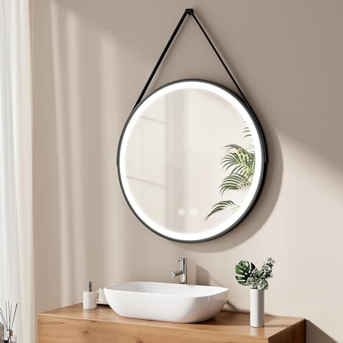 EMKE Spiegel mit Beleuchtung 80cm Badspiegel rund mit Antibeschlag, Kaltweiß Licht dimmbar, Speicherfunktion,Touch,3 Stunden automatische Abschaltung, Energiesparend Badezimmerspiegel