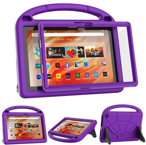 Tablet 10.1 Case for Kids, Sonlaryin Built-in Screen Protector with Handle Stand Case for 10.1 Inch Tablet, Not for Samsung iPad 10 Kids Tablet - Purple