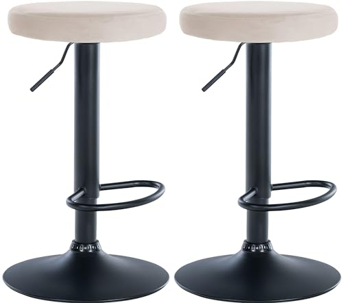CLP 2er Set Barhocker Ponte Samt I Drehbarer Thekenhocker I Höhenverstellbarer Hocker I Küchenhocker mit Metallgestell, Farbe:Creme, Material Gestell:Metall matt schwarz