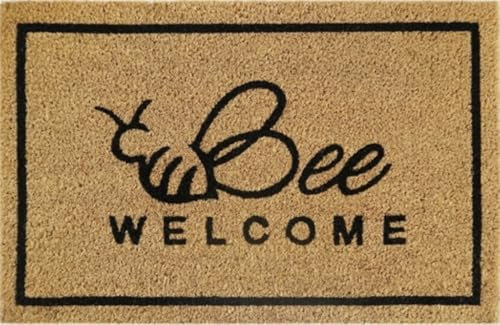 Natural Coir 60cm x 40cm heavy duty doormats with rubber base with funny message (bee welcome)