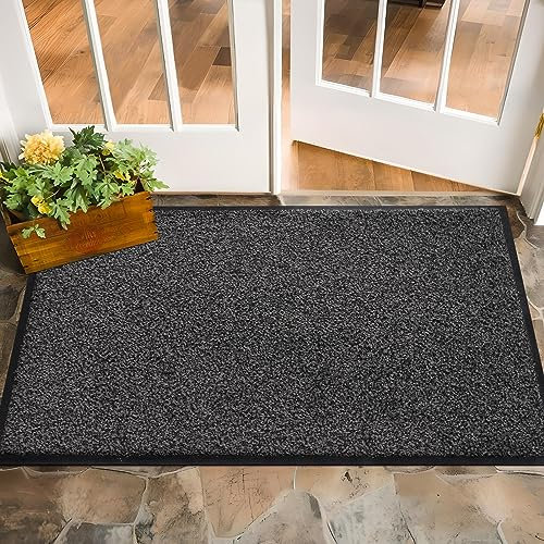Mibao Fußmatte für Innen & Außen, 61 x 91cm Schwarz Grau, Dauerhaft Waschbar, Schmutzfangmatte rutschfest für Eingangsbereich, Türmatte mit Naturkautschukrücken
