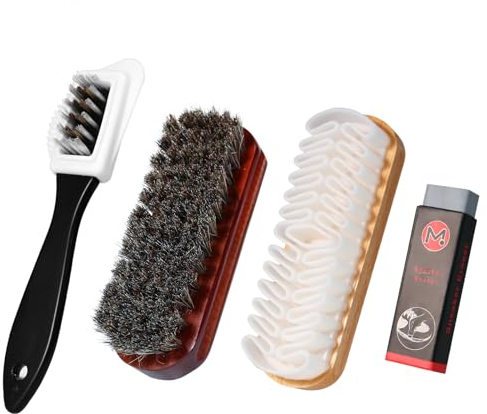 LUBOXIN 4-Teiliges Set Wildlederbürste für Schuhe, Schuhpflegeset für Rauleder, Vielseitig Einsetzbare 4-seitige Raulederbürste mit Radiergummi für Rauleder, Nubuk, Wildleder und Veloursleder