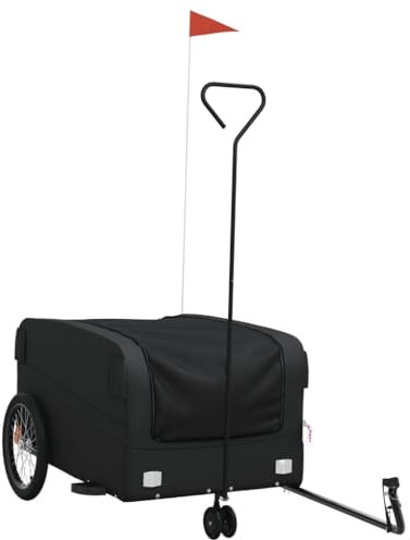 vidaXL Remorque de Vélo, Chariot de Transport avec Drapeau, Chariot de Vélo, Remorque de Bicyclette, Remorque à Bagages, Noir 45 kg Fer
