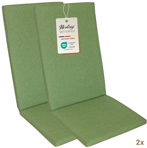 Herlag Hochlehner-Auflage Sunny 123x50x4cm | Wetterfeste Gartenmöbelauflage | Wasserfest & UV-Schutz | Auflage für Hochlehner-Gartenstühle | Öko Tex 100 | 2 Polster | Oliv