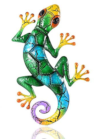Gecko-Statue aus Metall, zum Aufhängen, Skulptur, bunte Gecko-Statue drinnen und draußen, Dekoration Zuhause, Garten, 43 x 27 x 3 cm, andere dekorative Produkte, tägliche