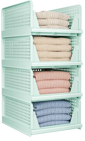 wanghaiyanBD Faltbare Schrank-Organizer, Aufbewahrungsbox, Kunststoff, stapelbarer Kunststoff-Aufbewahrungskorb, Schubladen-Organizer für Kleidung, 4 Stück
