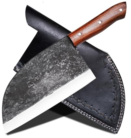 Hachette de boucher serbe fabriquée à la main - Lame en acier au carbone 1095 - Outil de cuisine de qualité supérieure pour une coupe et un hachage précis