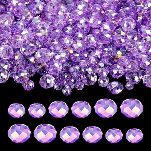 FSSTUD Lot de 600 perles rondes à facettes en verre de 4 mm, 6 mm, 8 mm, perles décoratives pour bracelets de tailles assorties, perles en verre en vrac, perles pour fabrication de colliers, perles