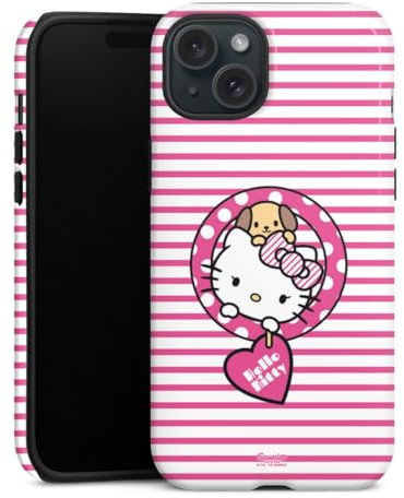 Panzer Handyhülle kompatibel mit Apple iPhone 15 Plus robuste Outdoor Hülle Schutzhülle glänzend Hanami Hello Kitty Offizielles Lizenzprodukt